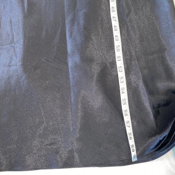 Vintage 90s La Femme Black Satin Criss Cross Cape Back Formal Gown Long Dress 6 - Picture 9 of 12